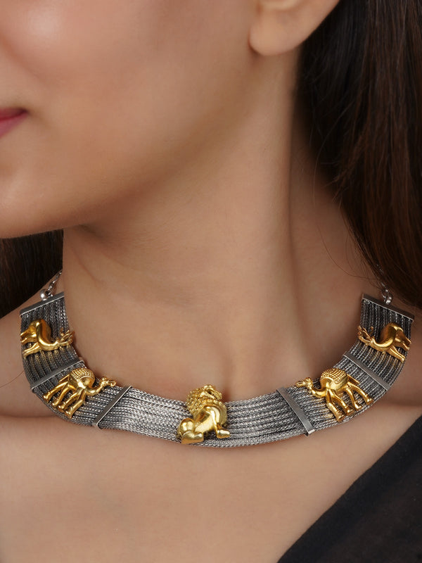 EK-SFNECK479 - Grey Color Tribal Necklace