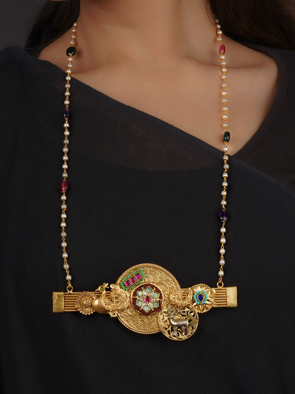 Multicolor Gold Plated Tribal Necklace - EK-SFNECK512G