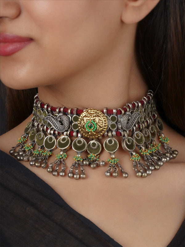 Green Color Tribal Necklace - EK-SFNECK549A