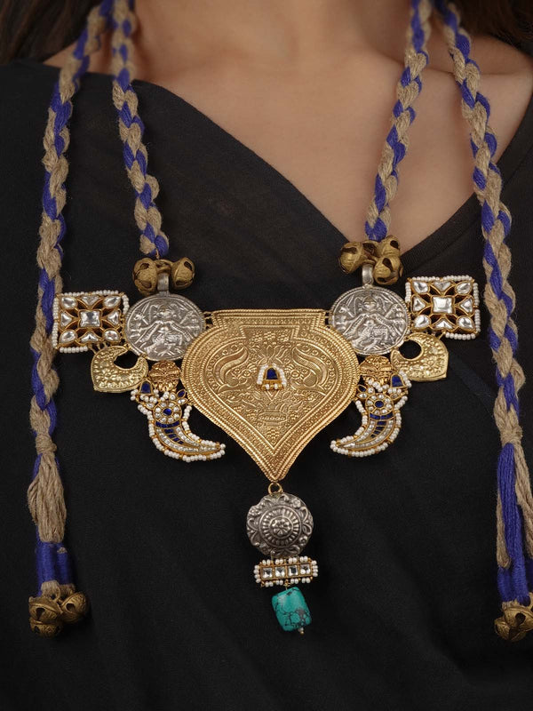 Blue Color Tribal Necklace - EK-SFNECK557WBL