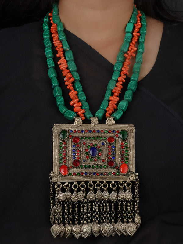 Multicolor Silver Plated Tribal Necklace - EK-SFNECK592