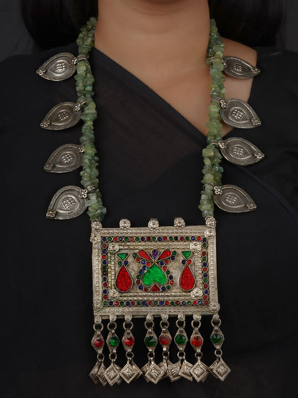 Multicolor Silver Plated Tribal Necklace - EK-SFNECK593