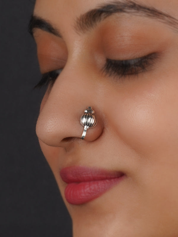 EK-SFNTH23 - Grey Color Silver Plated Tribal Nosepin