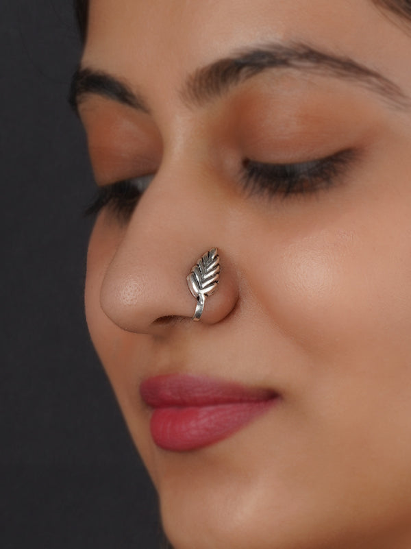 EK-SFNTH26 - Grey Color Silver Plated Tribal Nosepin