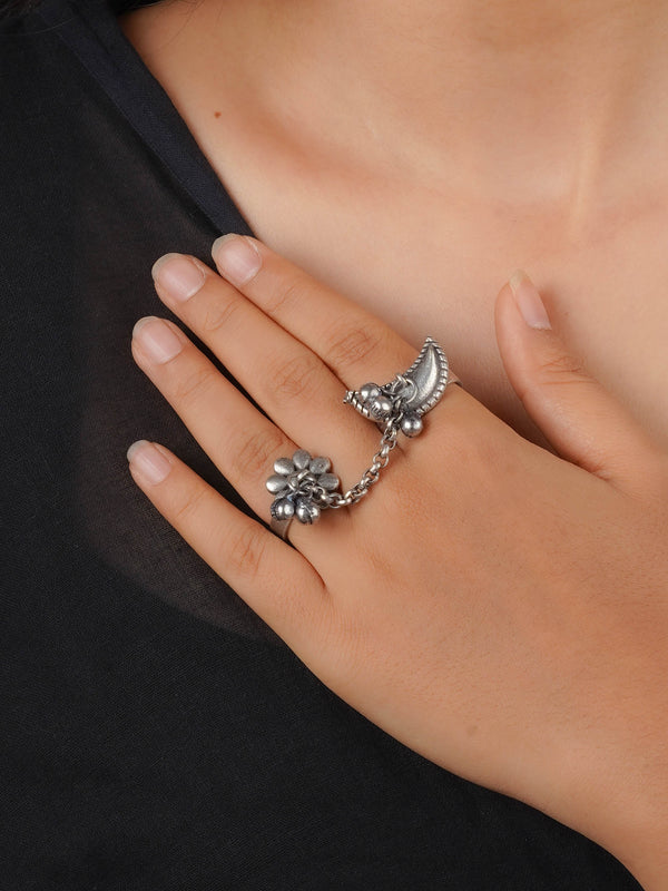 EK-SFRNG11B - Grey Color Silver Plated Tribal Ring
