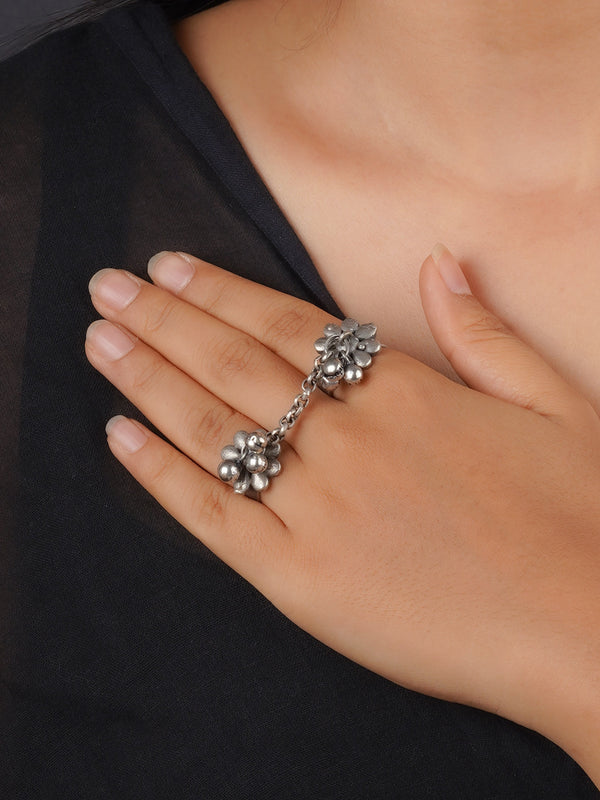 EK-SFRNG11C - Grey Color Silver Plated Tribal Ring