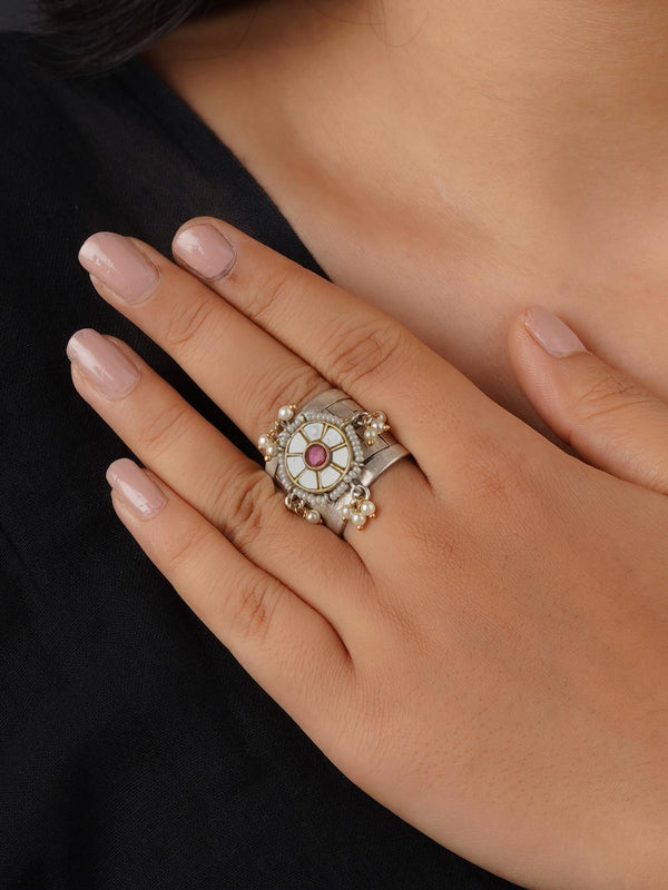 EK-SFRNG144PB - Pink Color Tribal Ring