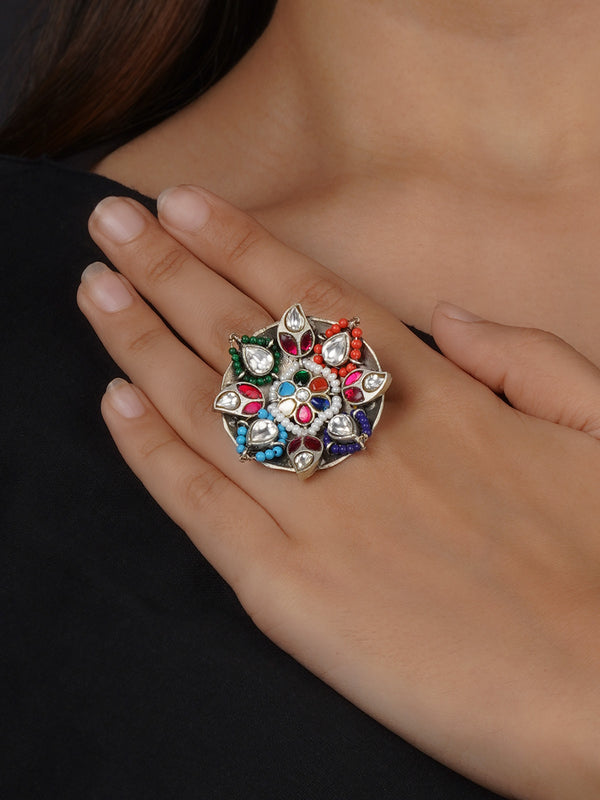 EK-SFRNG157 - Silver Plated Tribal Ring