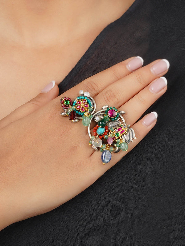 EK-SFRNG161SL925 - Multicolor 925 Silver Tribal Ring