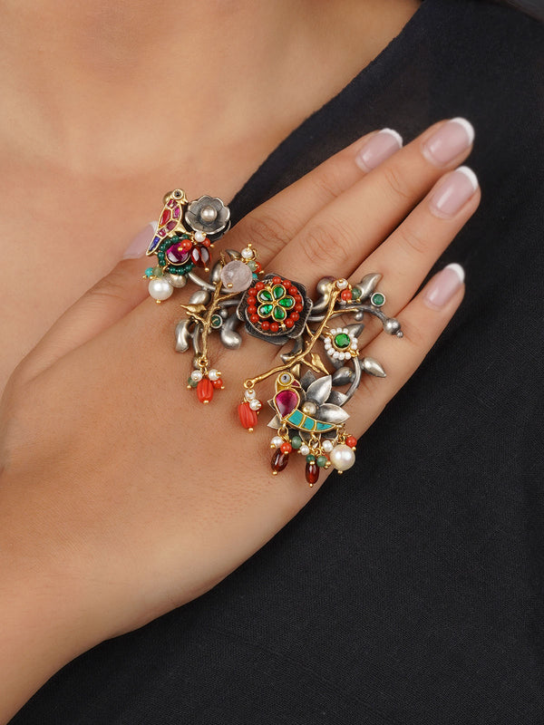 EK-SFRNG166SL925 - Multicolor 925 Silver Tribal Ring