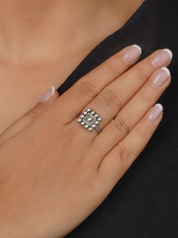 Grey Color Silver Plated Tribal Ring - EK-SFRNG172