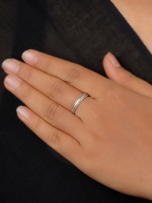 EK-SFRNG90SL925 - Grey Color Silver Plated Tribal Ring