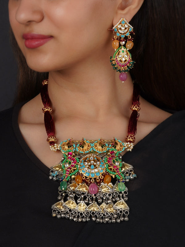 EK-SFSET179 - Multicolor Tribal Necklace Set