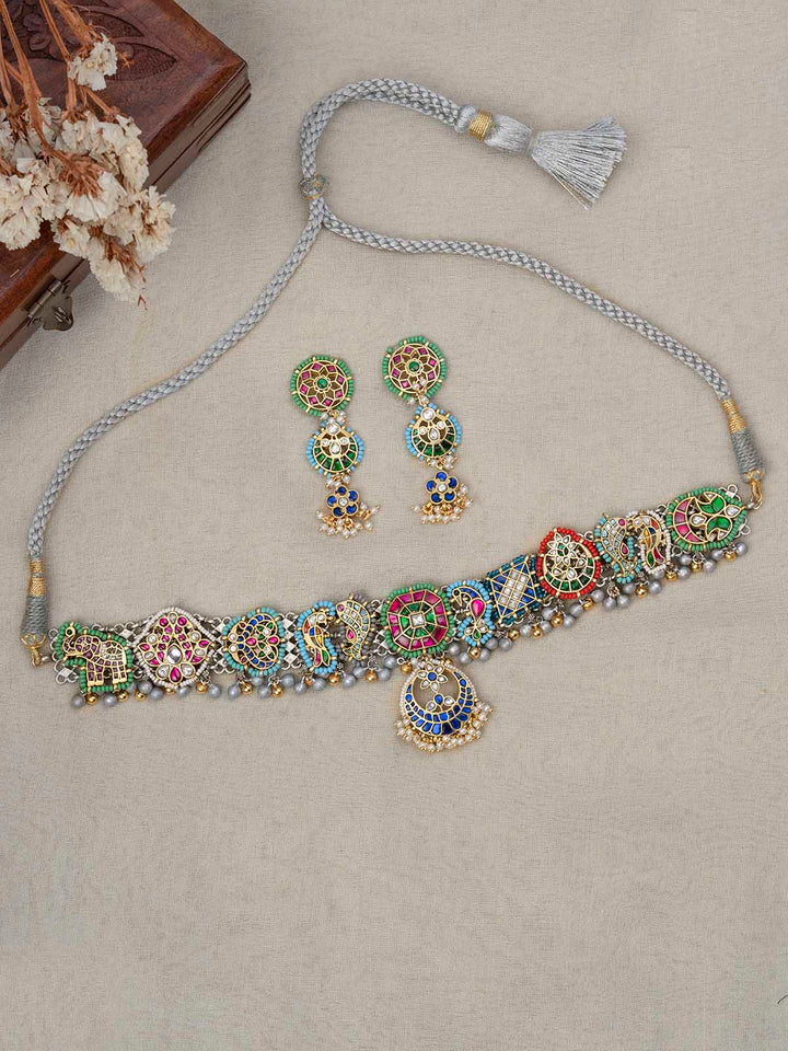 EK-SFSET236M - Multicolor Mishr Short Necklace Set