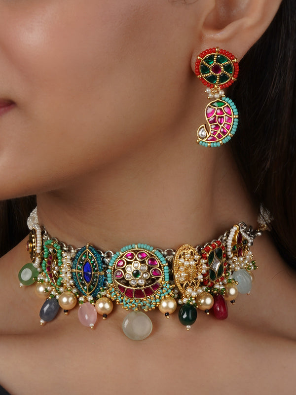 EK-SFSET306M - Multicolor Tribal Necklace Set