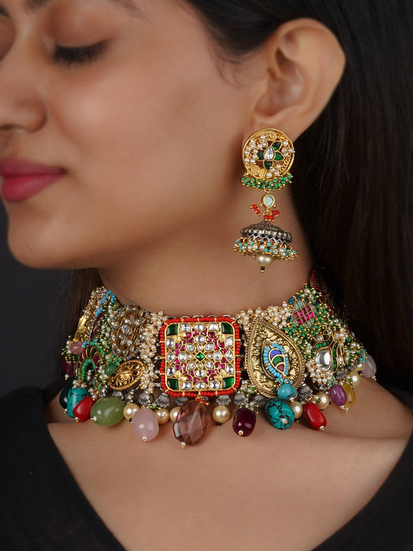 EK-SFSET308M - Multicolor Tribal Necklace Set