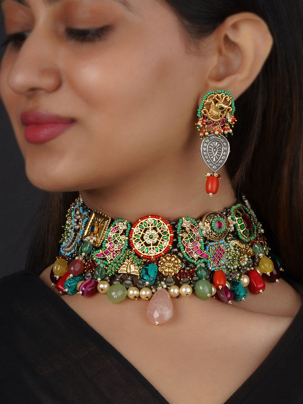 Multicolor Tribal Necklace Set - EK-SFSET309M