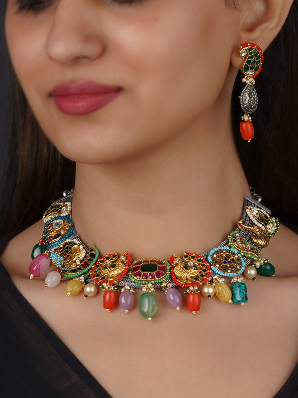 EK-SFSET310M - Multicolor Tribal Necklace Set