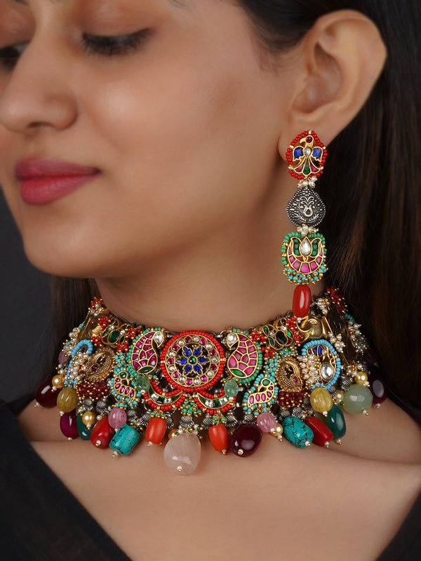 Multicolor Tribal Necklace Set - EK-SFSET311M