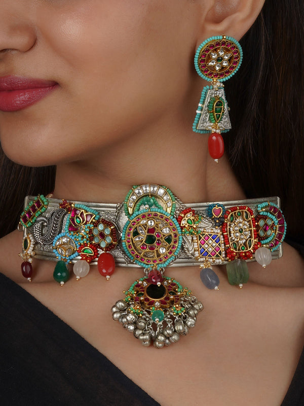 EK-SFSET317M - Multicolor Tribal Necklace Set