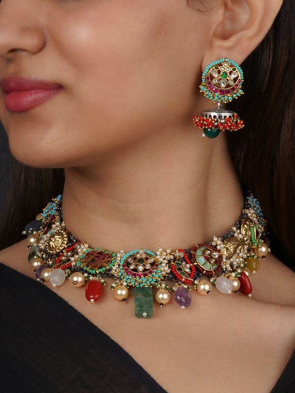 EK-SFSET318M - Multicolor Tribal Necklace Set