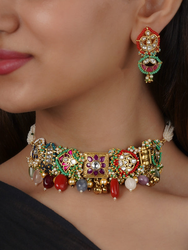 Multicolor Tribal Necklace Set - EK-SFSET321M