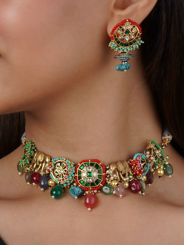 EK-SFSET324 - Multicolor Tribal Necklace Set