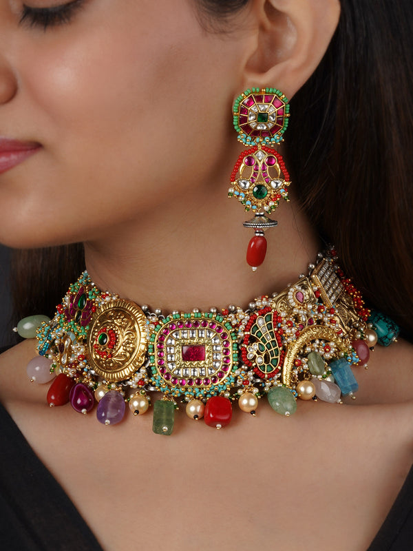 Multicolor Tribal Necklace Set - EK-SFSET328