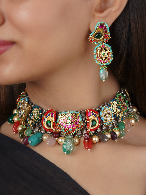 Multicolor Tribal Necklace Set - EK-SFSET336M