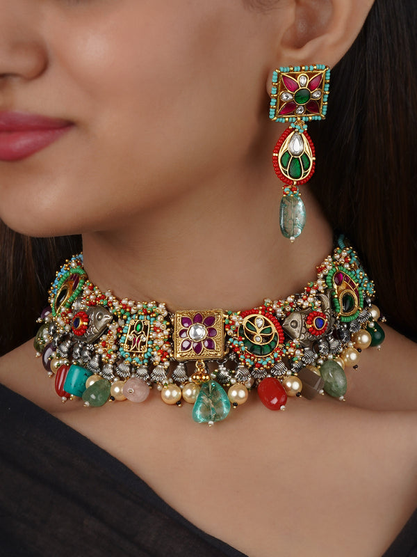 Multicolor Tribal Necklace Set - EK-SFSET337M