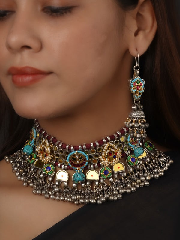 Multicolor Tribal Necklace Set - EK-SFSET377M