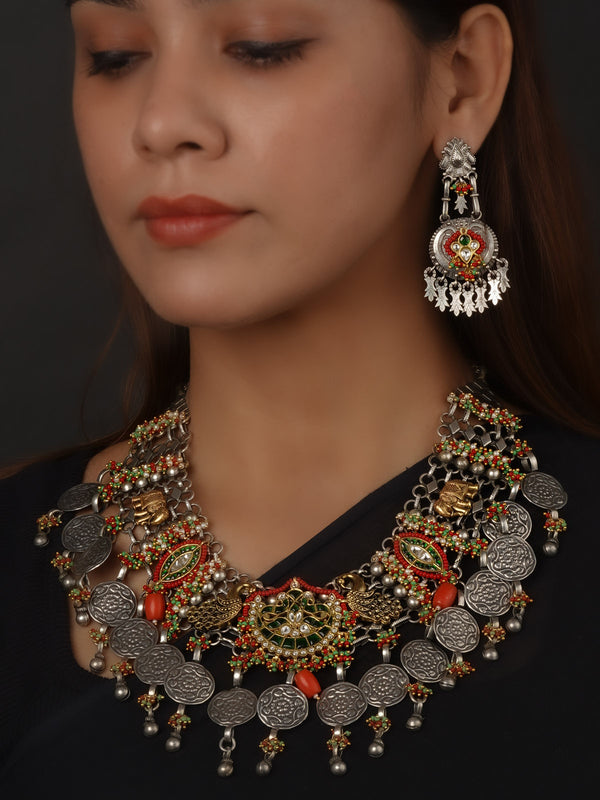 Green Color Tribal Necklace Set - EK-SFSET381WGR