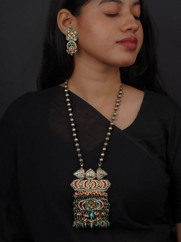 Pink Color Tribal Necklace Set - EK-SFSET383M