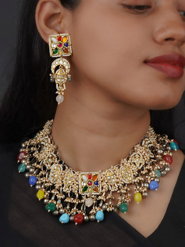 Navratna Tribal Necklace Set - EK-SFSET413N