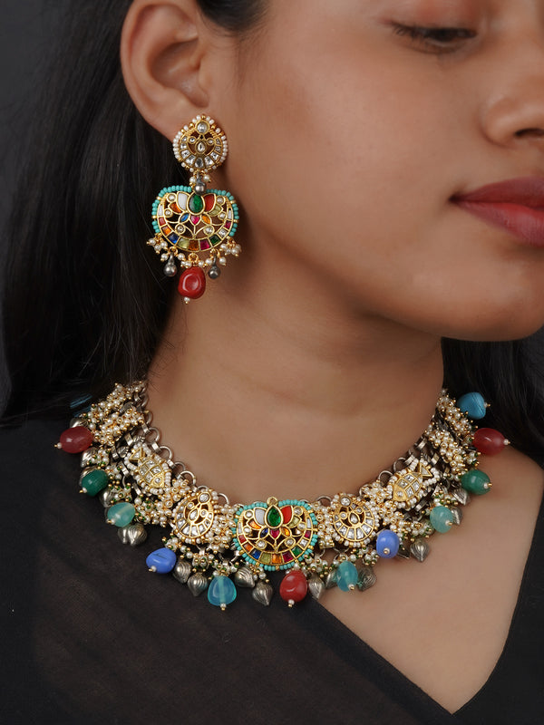 Navratna Tribal Necklace Set - EK-SFSET421N