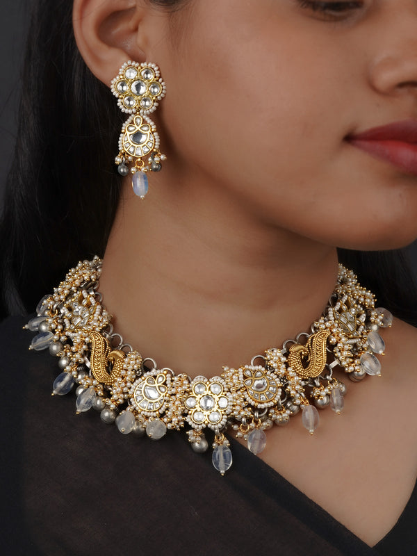 White Color Tribal Necklace Set - EK-SFSET427