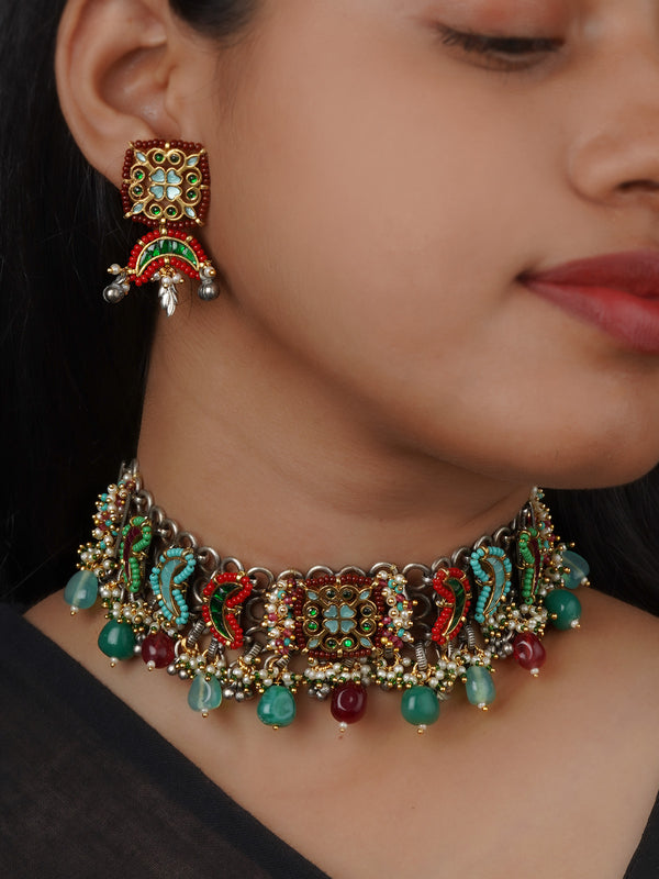 Multicolor Tribal Necklace Set - EK-SFSET429M