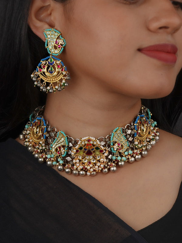 Navratna Tribal Necklace Set - EK-SFSET443N