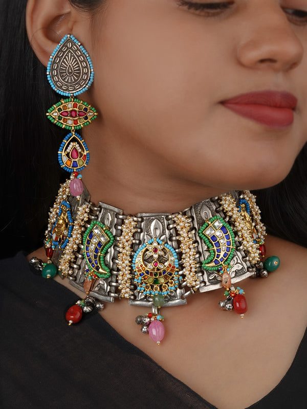 Navratna Tribal Necklace Set - EK-SFSET444N