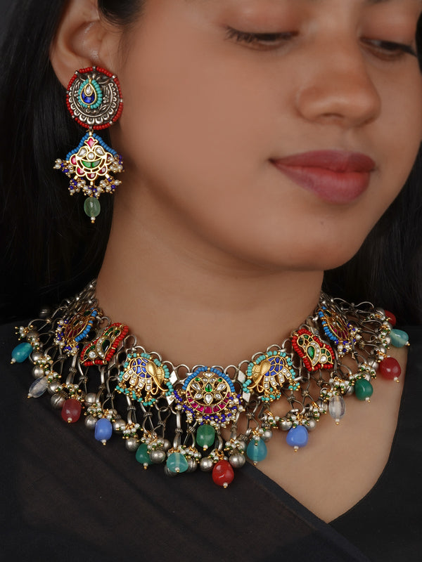 Multicolor Tribal Necklace Set - EK-SFSET451