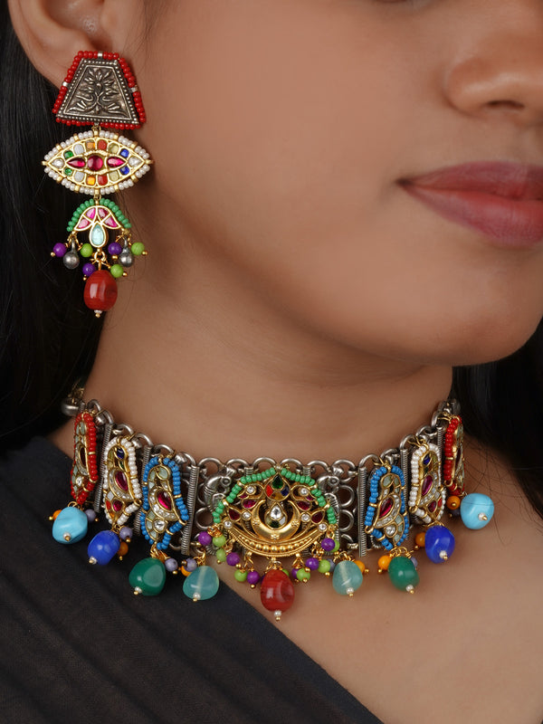 Multicolor Tribal Necklace Set - EK-SFSET452