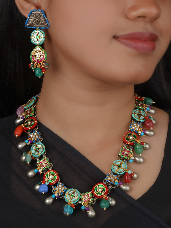 Multicolor Tribal Necklace Set - EK-SFSET453