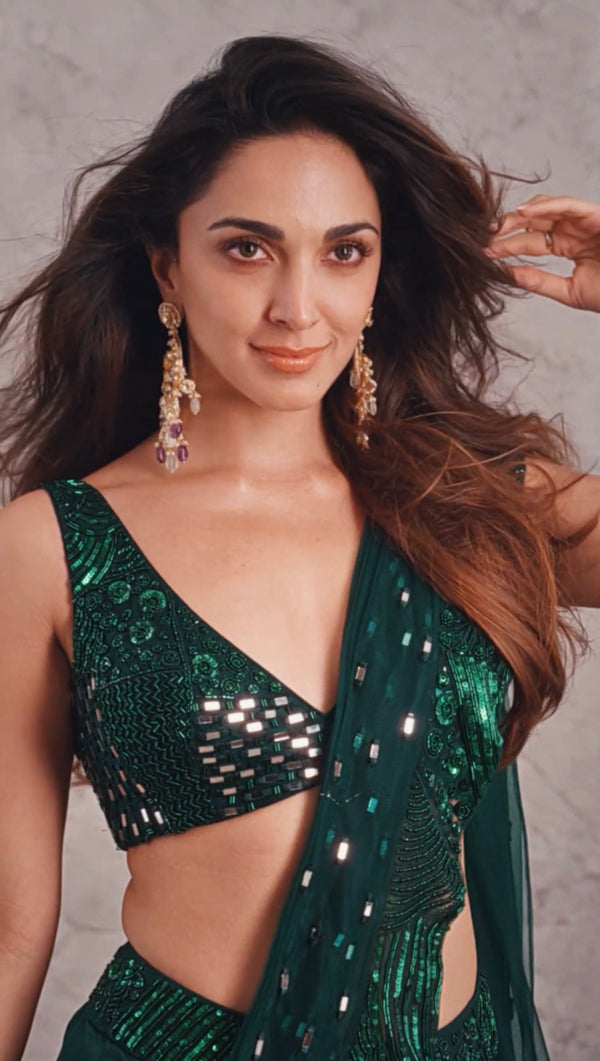 Kiara Advani in Multicolor Gold Plated Jadau Kundan Earrings - ME881Y