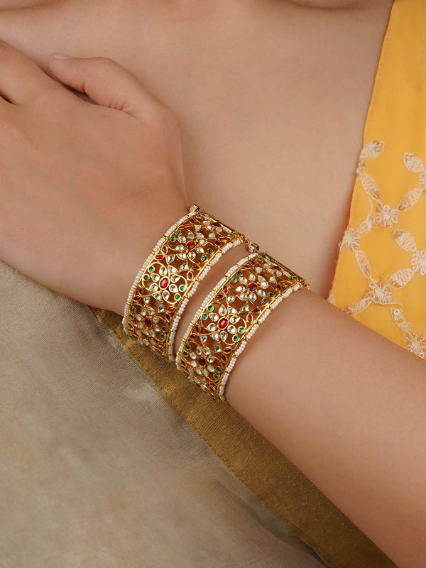 MB177M - Multicolor Gold Plated Jadau Kundan Bangles