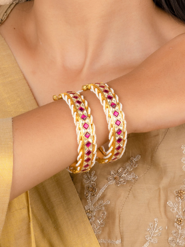 MB180YP - Pink Gold Plated Jadau Kundan Bangles