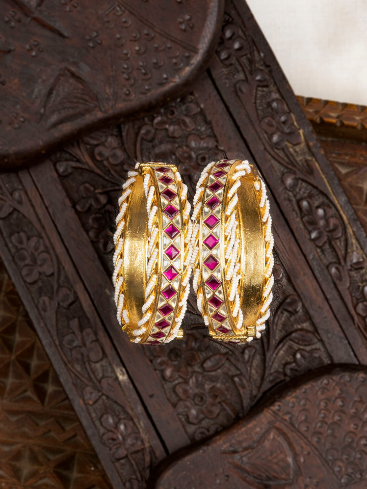 MB180YP - Pink Gold Plated Jadau Kundan Bangles