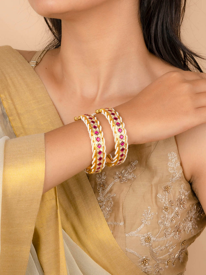 MB180YP - Pink Gold Plated Jadau Kundan Bangles