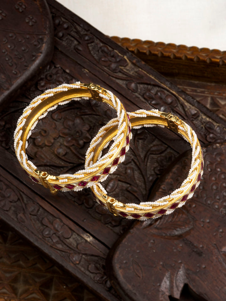 MB180YP - Pink Gold Plated Jadau Kundan Bangles