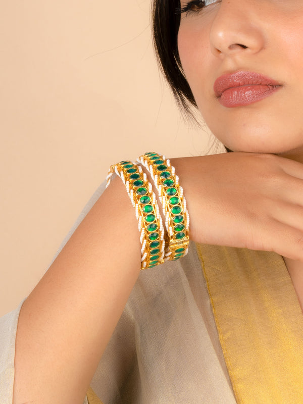 MB181GR - Green Gold Plated Jadau Kundan Bangles