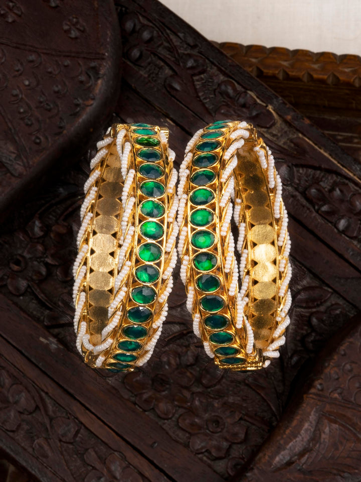 MB181GR - Green Gold Plated Jadau Kundan Bangles